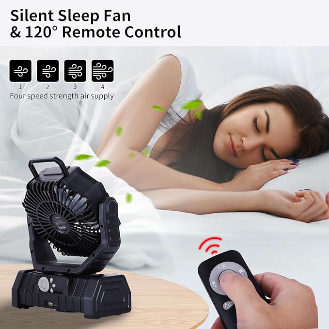 𝟐𝟎𝟎𝟎𝟎𝐦𝐀𝐡 Rechargeable Fan Portable,𝟏𝟑𝐈𝐧Battery Powered Camping Fan with Light,Workup 𝟔𝟎𝐇 & 𝟖𝐇 Timer & Remote,Auto Oscillation Battery Operated Fans Portable for Camping - Hanging Hook