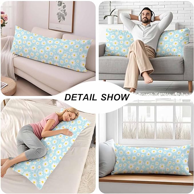 Daisy Body Pillows Covers for Adults, Blossom Daisy Large Body Pillow Covers White Daisies Lumbar Body Pillow Case 20"X54" Body Pillowcase Cushion Cover for Home Bedroom Office Hotel