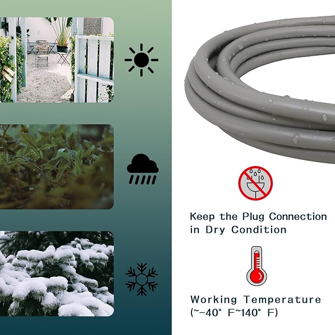 Indoor Outdoor Extension Cord 15 FT, 16/3 SJTW Weatherproof Grey Electrical Cords, 13 AMP Heavy Duty 3 Prong Power Cable Great for Garden, Landscaping & Holiday Decorations