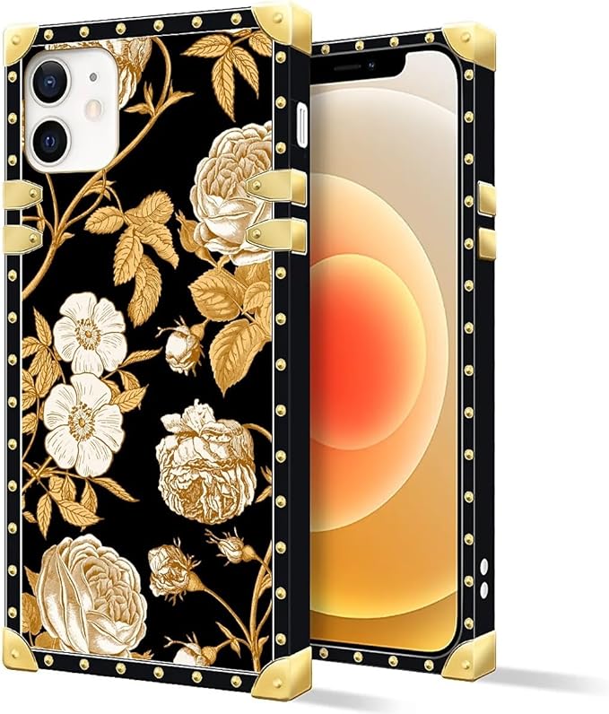 Compatible with iPhone 11 Case, Blooming Rose Golden Flower Luxury Golden Decoration for Girl Women Soft TPU Shockproof Protective Hard PC Back for iPhone 11