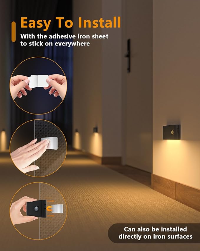 WILLED Stair Lights Indoor, Warm White Rechargeable Night Light, Wireless Motion Sensor Light Indoor for Stairs, Hallway, Stairway, Bathroom, Bedroom, Kitchen, 10 Pack