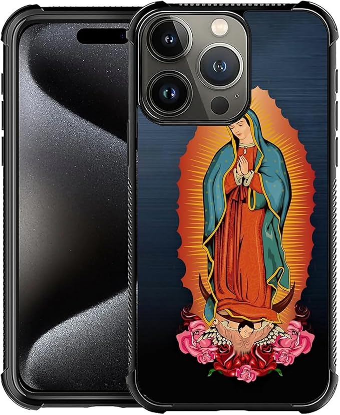 for iPhone 16 Pro Case, Red Virgen Guadalupe Pattern Graphic Design Girl Boy Soft Silicone Hard Acrylic Shock Protection for iPhone 16 Pro