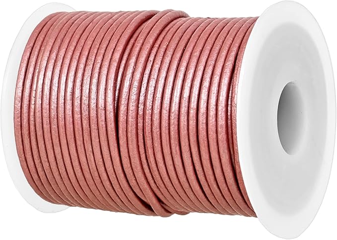 GENIQUE Real/Genuine Round Leather String Cord for Necklace, Bracelets, Jewelry, Kumihimo Braiding, DIY Projects (20 Metres) (2mm, Mystique Pink)