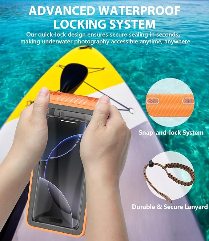 Waterproof Phone Case for Snorkeling - Underwater Touchscreen Housing, Universal Underwater Photo&Video Diving Case for iPhone 17/16/15/14 Pro Max Samsung Galaxy S25/S24 Ultra Up to 6.9'' Orange