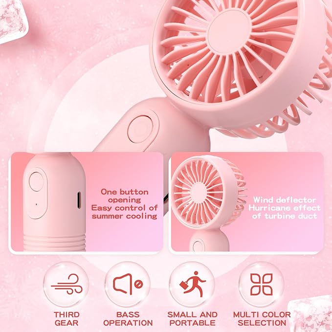 Rossesay 48 Pcs Mini Portable Fan Bulk Cute Handheld Lightweight Small Little Personal Hand Eyelash Fan 3 Speeds USB Rechargeable for Women Men Indoor Outdoor Makeup Travel (Pink)