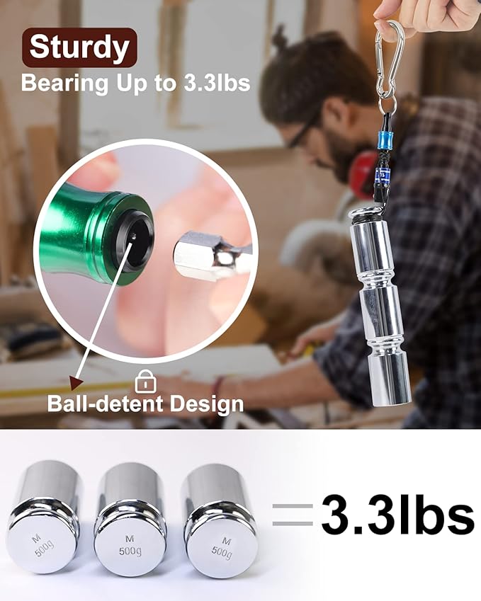 katerk 6 pcs 1/4 inch Hex Shank Aluminum Alloy Screwdriver Bits Holder, Light-weight Quick-change Extension Bar Keychain Drill Screw Adapter Change Portable (With Silver Carabiner)