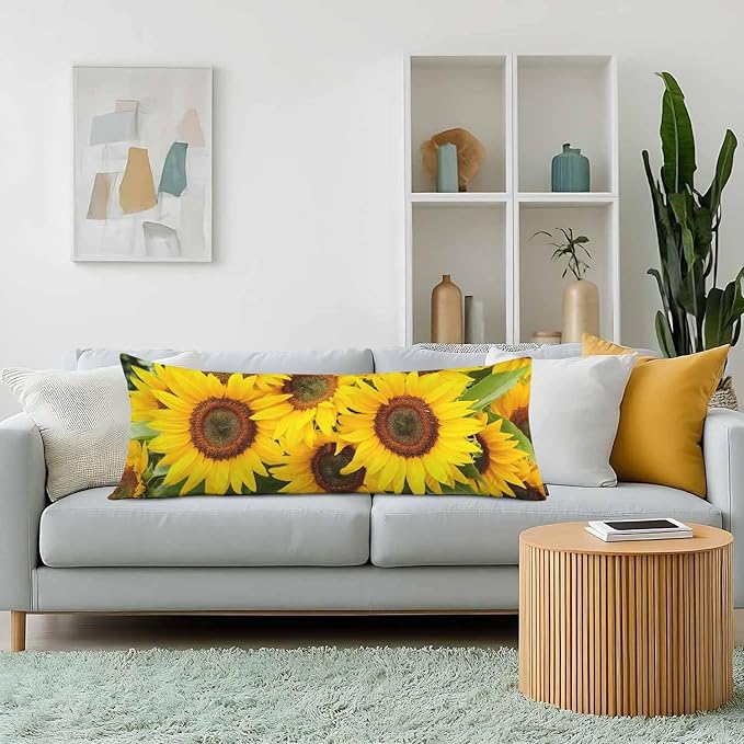 Sunflower Body Pillow Cover Yellow Sunflowers Field Decorative Body Pillow Covers Long Pillow Cushion Case Zipper Body Pillowcase Soft Cushion Cover for Bedding,Couch,Home 20"X54"