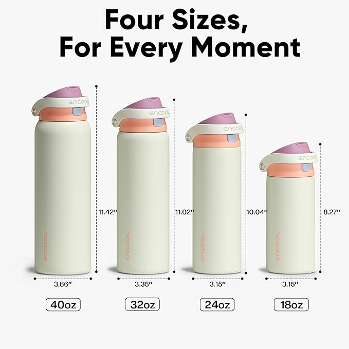 ENCOOL Leakproof Insulated Water Bottle with Straw Dual-Sip Water Bottle Bag-Safe Design for Work, Commute & Gym – Keeps Drinks Cold All Day, 18 oz, Sand Beige