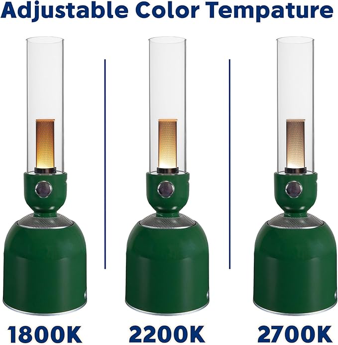 Rechargeable 3-in-1 Camping Lantern with Bluetooth Speaker, Essential Oil Diffuser, Dimmable with Tactile Knob, 1800K/2200K/2700K Tone Options, Classic Lantern Style with Rustic Green