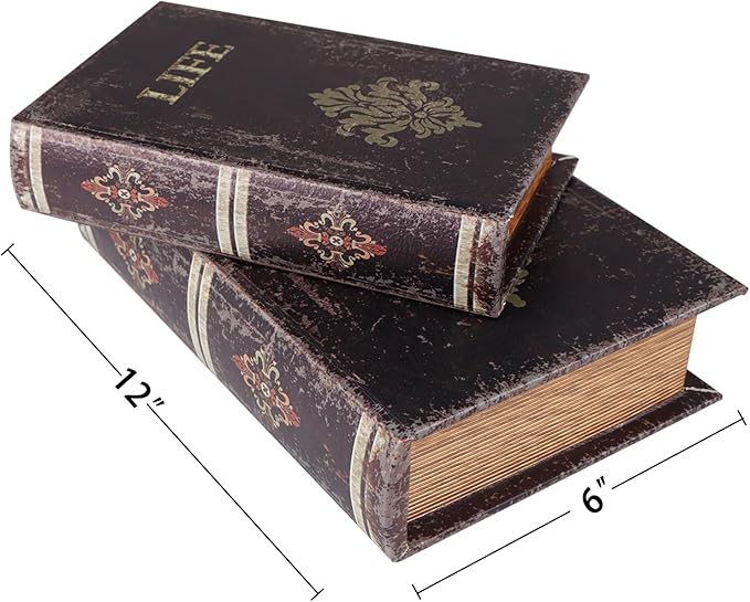 SICOHOME Decorative Book Box Set of 2 Wood Faux Book Box with Faux Leather Detailing Trinket Keepsake Vintage Wooden Treasure Chest for Women Kids Gifts Home Decor Christmas Ornament Storage