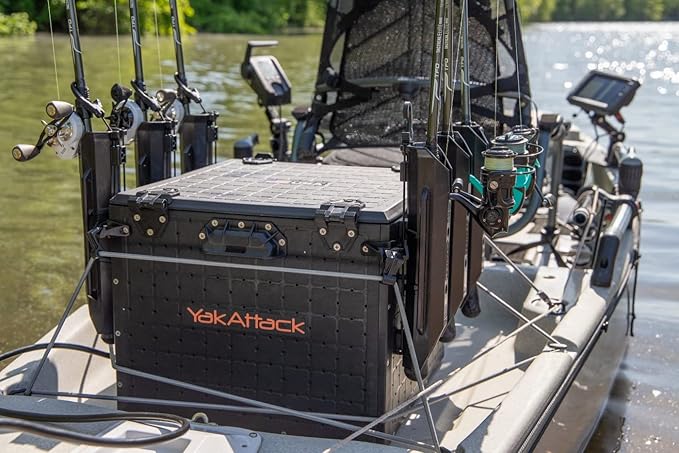 YakAttack BlackPak Pro 16" x 16" Kayak Fishing Crate with 6 Rod Holders - Black | Tackle Storage Box & Fishing Gear Organizer | Lightweight, Durable & Customizable Kayak Fishing Accessory