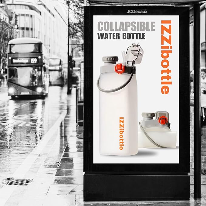 IZZI bottle Collapsible Lightweight Silicone Water Bottle (600ml, White) | BPA Free, Eco-Friendly, Medical Grade | Leakproof Bottle for Sports, Travel, Hiking, Gym, Outdoor Adventures and Daily Use