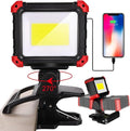 Easymaxx LED Rechargeable Work Light with Clamp, 2100LM COB Magnetic Clip on Worklight 270° Rotating with Mobile Charger, Portable Clamp Work Light for Boats, Car Repairing, Job Site Lighting