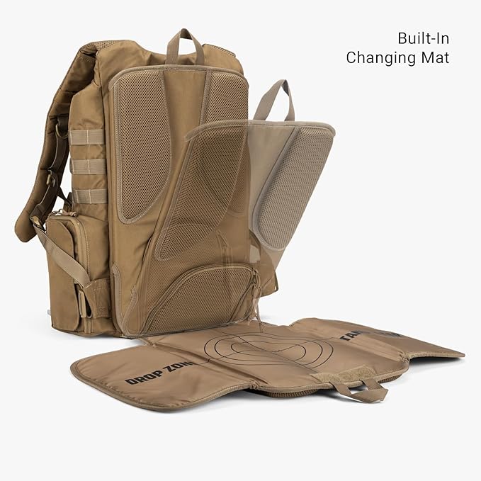 Tactical Baby Gear Daypack Tactical Diaper Bag Backpack for Dads - MOLLE compatible, Built-in Changing Mat, Stroller Straps (Coyote Brown 4th Gen)