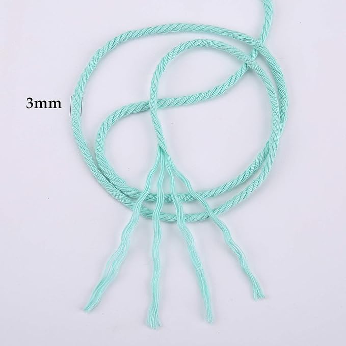 Light Blue Macrame Cord 3mm x 109 Yards, Colored Cotton Rope for Crafts, Wall Hanging, Plant Hangers
