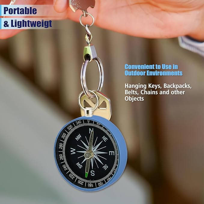 Pocket Compass, 2 Pieces Mini Compass with Key Ring, Suitable for Hiking Survival, Mountaineering Camping, Outdoor Adventure Party Navigation Tools