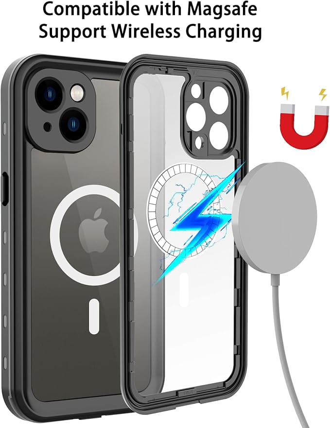 Waterproof Phone Case Compatible with iPhone 13, IP68 Waterproof Shockproof Dust-Proof Phone Case with Built in Screen Protector, Full Body Protective Case (Clear, iPhone 13)