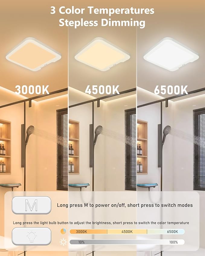Rechargeable Motion Sensor Ceiling Light with Remote, Dimmable Magnetic Mount Closet Light, 7000mAh Battery Operated LED Shower Light, 3 Color Temperatures for Bathroom, Stairs, Hallway, Garage,Pantry