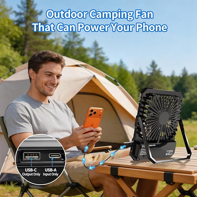yAyusi 20000mAh Battery Powered Portable Travel Fan, Ultra-Slim 8Inch Rechargeable Camping Fan with Remote Controller, Maximum Battery Life of 82 Hours, Suitable for Bedrooms, Cruise, Tents, Travel
