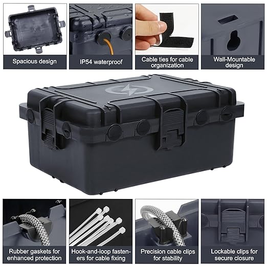 Waterproof Electrical Box, Large Outdoor Extension Cord Covers Waterproof, 8 Cable Seal Entry Weatherproof, IP54 Protect Power Strip, Timer Outlet Plug, Socket, Holiday Light Decoration (Slate Gray)