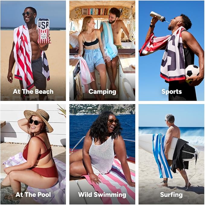 Dock & Bay Beach Towel - Quick Dry, Sand Free - Compact, Lightweight - 100% Recycled - Includes Bag - U.S. Soccer - Large (160x90cm, 63x35)