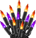 TW SHINE Purple and Orange Halloween Lights, 20FT 100 Count Incandescent Mini String Lights, Waterproof Halloween Decorations for Outdoor Indoor Patio Home Party Garden Yard Decor