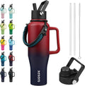 BJPKPK Insulated Water Bottles with Straw Lid, 40oz Metal Water Bottle with 2 lids & Paracord Strap, Double Wall Stainless Steel Tumbler with Handle, Reusable Cups, Mugs, Thermo, Charming Red