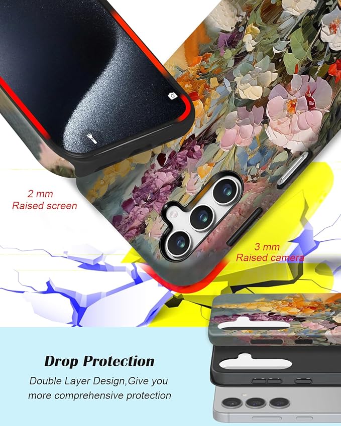 Compatible for Samsung Galaxy A16 5G Case, Dual Layer Heavy Duty 2 in 1 Shockproof Protective Phone Case,Oil Painting Flowers