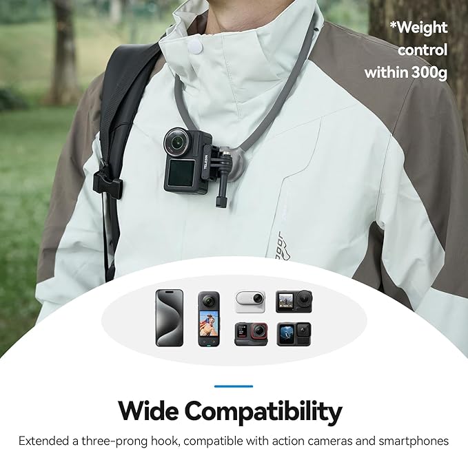 TELESIN Neck Mount SE 2.0 with Air Cushion, Adjustable Chest Strap and Neck Mount for Hands-Free POV Vlogging, for GoPro Hero 13/12/11/10/9, Insta X5/X4/X3/Ace Pro 2, Action 3/4/5 Pro 6, AKASO, etc.