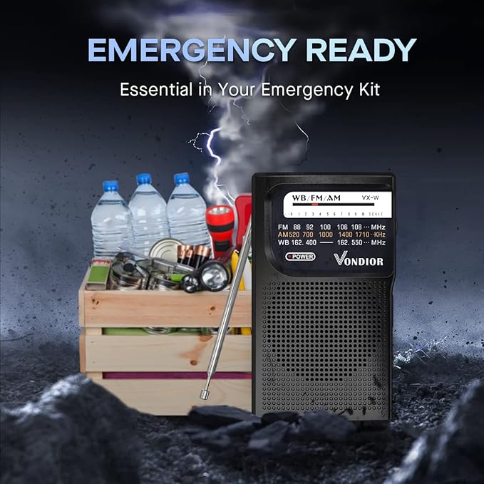Vondior Portable NOAA Weather Radio, Battery Operated Emergency NOAA/AM/FM Radio with Best Reception, Pocket Weather Alert Radio with Headphone Jack, Gifts for Lover, Parents and Friends (Black)