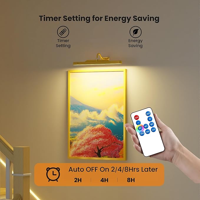 Picture Light 3Pack- 16in Picture Lights for Wall, 5000mAh Wireless Rechargeable Battery Picture Lights, Wall Light, Art Display Light for Gallery Artwork, Paintings, Portraits, Dartboards- Gold