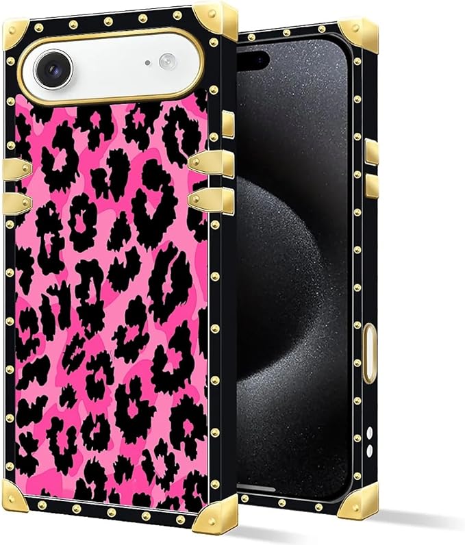 for iPhone 17 Air Case Luxury Golden Decoration for Girl Women Soft TPU Shockproof Protective Hard PC Back for iPhone 17 Air Crazy Pattern Pink Black Leopard
