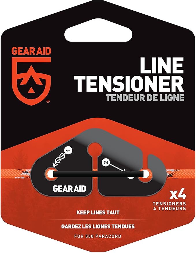 GEAR AID Line Tensioners for Hanging Gear, Tarps, Travel Clothesline and Bear Hangs at Camp, Includes 4 Tensioners for use with 550 Paracord