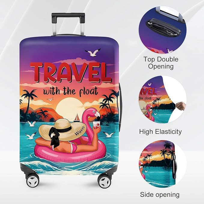ANNA QUEEN Tropical Travel Flamingo Float Luggage Cover -Stretchable Airplane Suitcase Protector Sleeve,Universal Washable Fit for 28-30 Inch Checked Baggage,Water Resistant Durable Luggage Protector