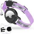 Breakaway AirTag Cat Collar, Reflective Cat Tracker Collar with Air Tag Holder and Bell, Safety Elastic Band Cat GPS Collars for Girl Boy Cats, Kittens and Puppies (Lilac, 8-13'')
