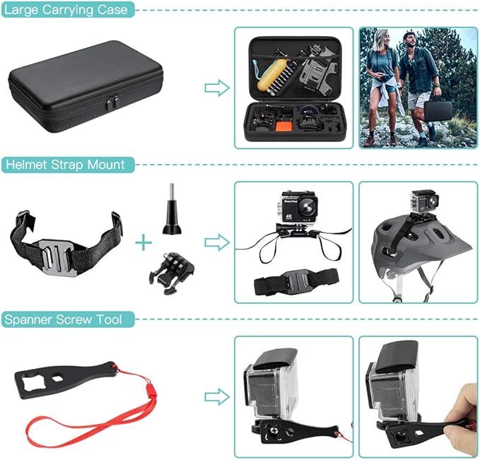 SmilePowo 51-in-1 Action Camera Accessories Kit for GoPro Hero 11 10 9 8 Max 7 6 5 4 3 3+ 2 1 Black GoPro 2018 Session Fusion Silver White Insta360 DJI AKASO APEMAN YI Campark XIAOMI Action Camera