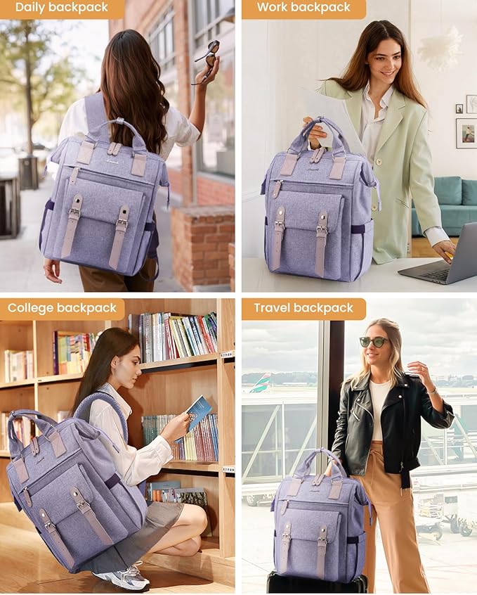 LOVEVOOK Extra Large Backpack for Women, 18 Inch Travel Laptop Backpack with USB Charging Port, Teacher Doctor Nurse Work Bags, College Computer Backpack Purse, Wide Open Carry On Travel Bag, Purple