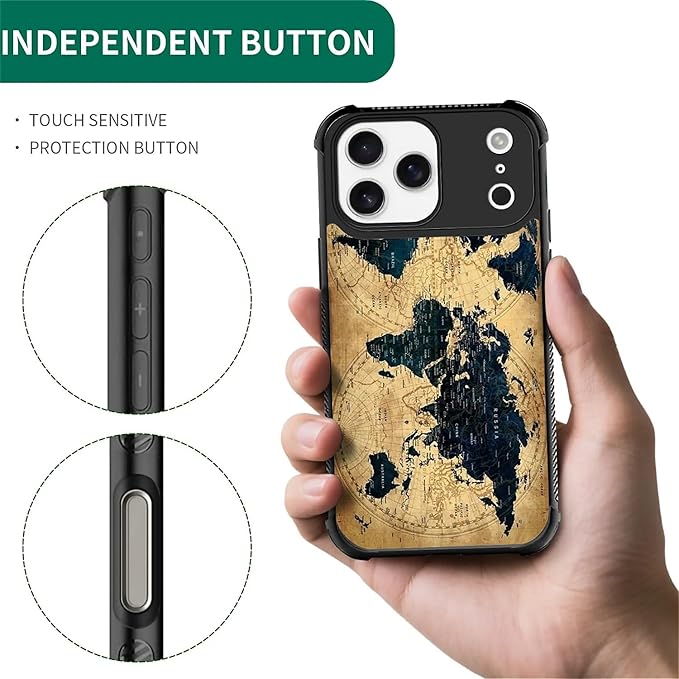 for iPhone 17 Pro Max Case,for MagSafe Graphic Design for Girl Boy Soft Silicone Hard Acrylic Shock Protection Designed for iPhone 17 Pro Max Brown World Map Pattern