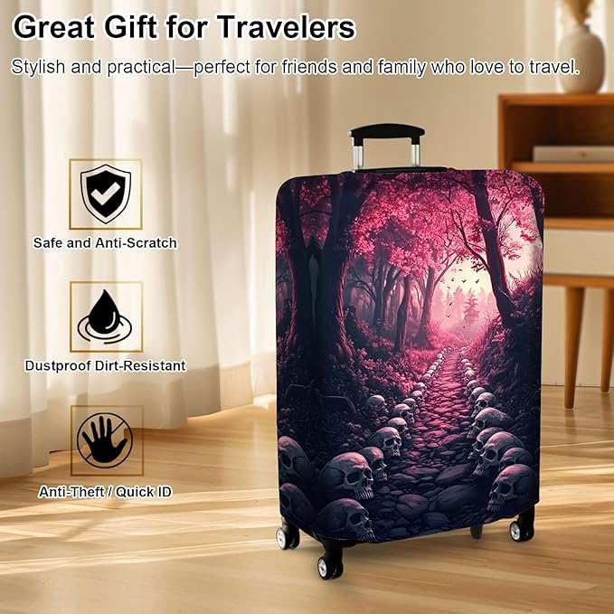 Luggage Cover Protector for 22-24 Inch Suitcases, TSA Approved Elastic Travel Suitcase Covers, Anti-Scratch Washable Luggage Sleeve for Carry On & Checked Bags, Skulls Leading