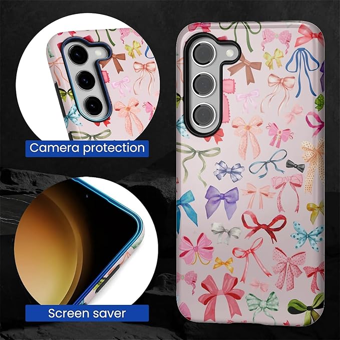 for Samsung Galaxy S23 Case,HL2 Aesthetic Color Bow Tie Hybrid 2 Layer Hard Shell Silicone Protective Pattern Design Case