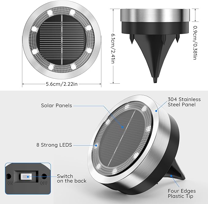 Solar Ground Lights Outdoor, 12 Pack Solar Lights Outdoor Waterproof, Mini Flat Solar-Powered Garden Light, Landscape Lighting for Garden Yard Lawn Pathway Walkway Driveway Backyard Decor, Warm White