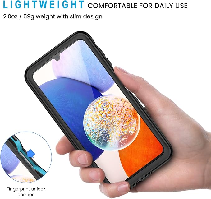 Lanhiem for Samsung Galaxy A14 5G Case, IP68 Waterproof Dustproof, Built-in Screen Protector, Heavy Duty Full Body Protective Phone Case for Galaxy A14 5G, Blue/Clear
