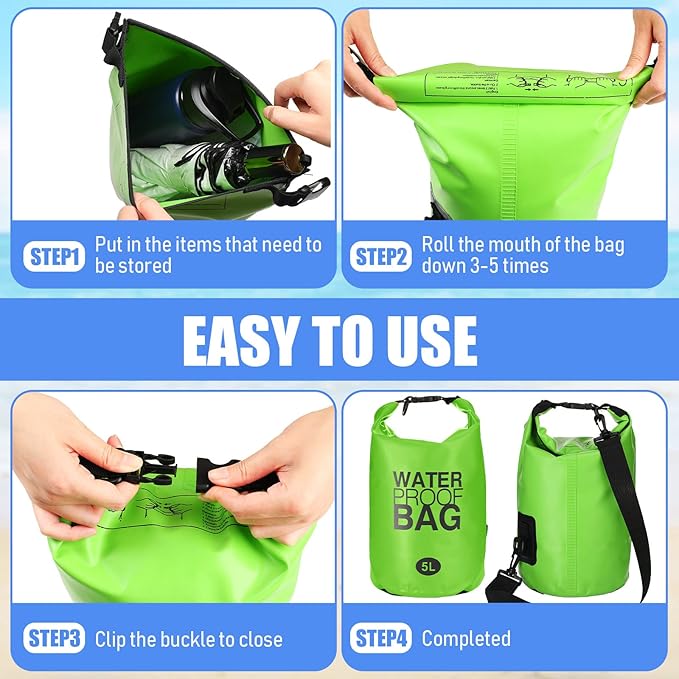 Jexine 10 Pack Dry Bag Waterproof, 5L Ultralight Dry Sacks Roll Top Storage Bag Backpack Camping Portable Outdoor Bags Keep Gear for Backpacking Kayaking Hiking Swimming Fishing Boating (Multicolor)