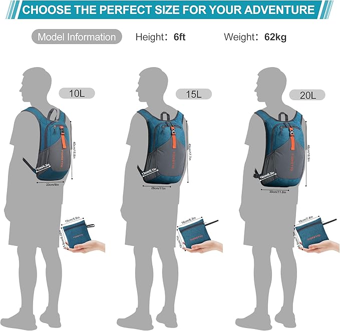 FIORETTO 20L Hiking Backpack for Women Men Mini Packable Backpack Lightweight Small Daypack for Camping Travel Outdoor, Turquoise