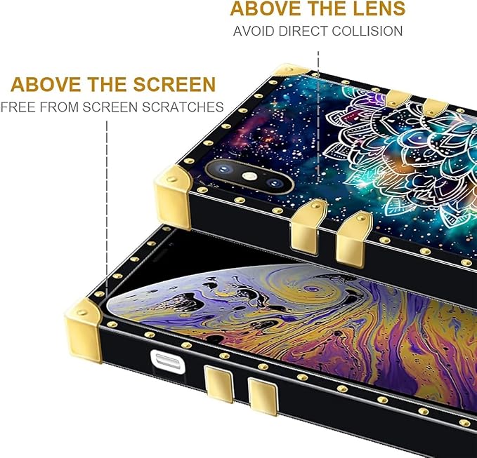 Compatible with iPhone Xs Max Case, Starry Sky Colourful Mandala Luxury Golden Decoration for Girl Women Soft TPU Shockproof Protective Hard PC Back for iPhone Xs Max