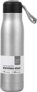 17 oz Stainless Steel Water Bottle Double Wall Vacuum Insulated Kids Wide Mouth Flask with Leakproof Portable Lid (Silver)