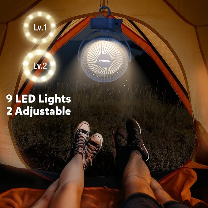 Clip on Fan 65 Hours Portable Desk Fan Rechargeable with LED Lights & Hooks 12000 Capacity Battery Operated Fan with Clips Small Desk Fan Mini Fans for Tents Travel Outdoor Camping Golf Cart Stroller