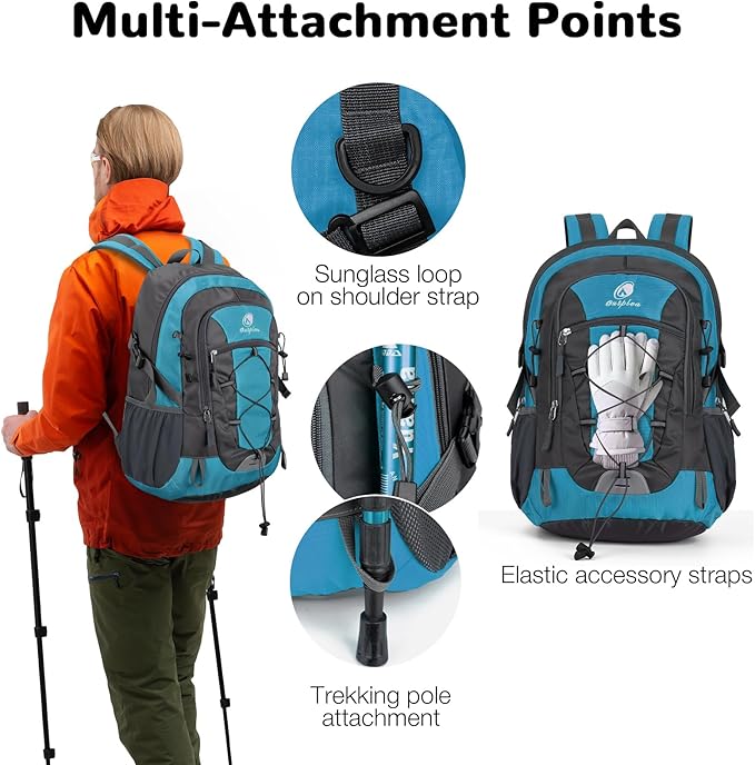 25L Small Hiking Backpack with Chest Strap for Men Women, Waterproof Travel Backpack Day Pack, Lightweight Padded Hiking Daypacks for Camping Traveling Outdoor Sports, Lake Blue