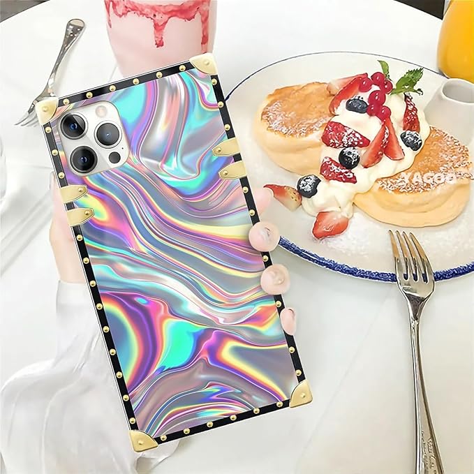 Compatible with iPhone 12 Pro Max Case, Holographic Abstract Iridescent Textures Luxury Golden Decoration for Girl Women Soft TPU Shockproof Protective Hard PC Back