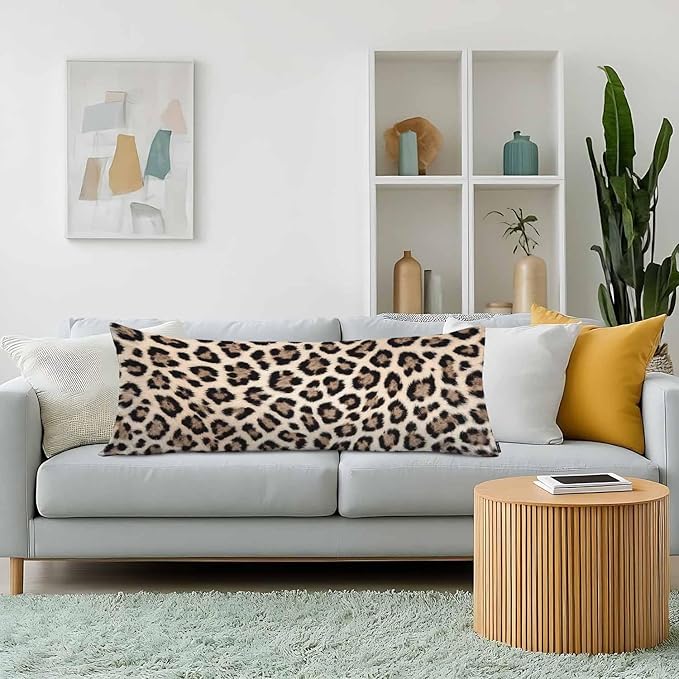 Body Pillowcases with Zipper Leopard Print Cozy Body Pillow Covers Cushion Cover 20 X 54 Inch, African Leopard Skin Outdoor Body Pillow Pillowcase for Home Bedroom Couch Sofa Brown